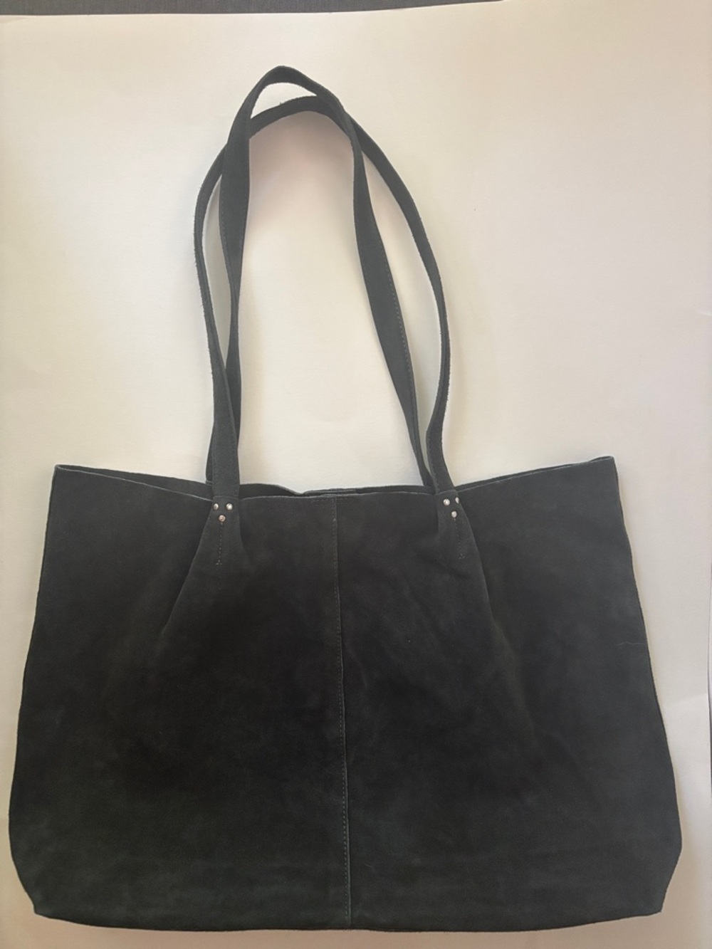Slouchy Black Suede Unstructured Tote Bag with Snap Closure